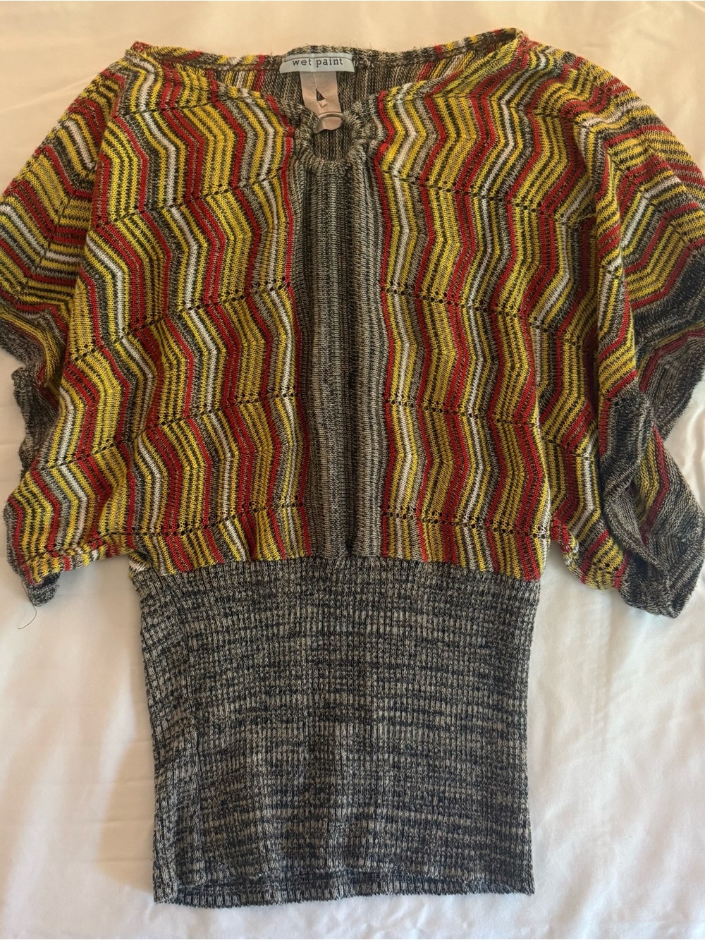 Wet Paint Yellow & Red Zigzag Knit Vest with Gray Hem